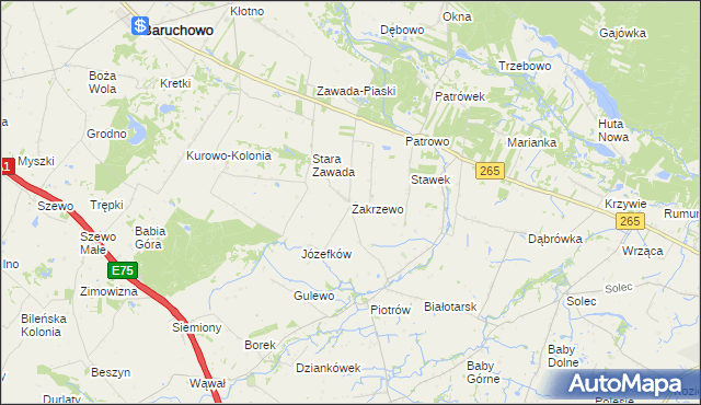 mapa Zakrzewo gmina Baruchowo, Zakrzewo gmina Baruchowo na mapie Targeo
