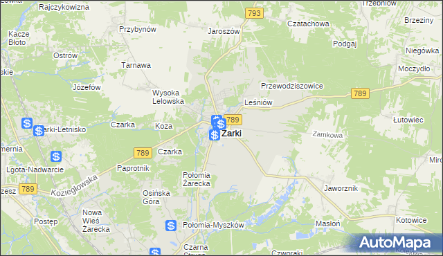 mapa Żarki powiat myszkowski, Żarki powiat myszkowski na mapie Targeo