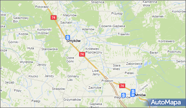 mapa Zastawie gmina Smyków, Zastawie gmina Smyków na mapie Targeo