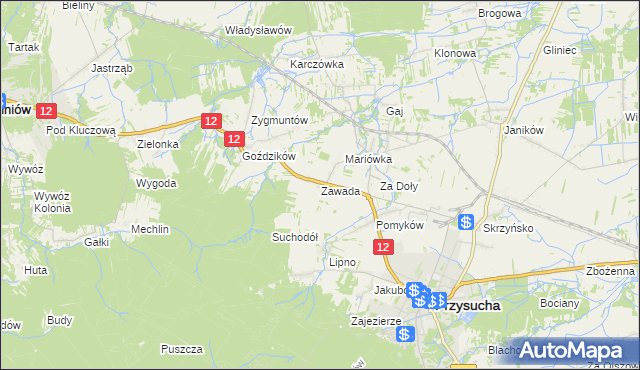 mapa Zawada gmina Przysucha, Zawada gmina Przysucha na mapie Targeo