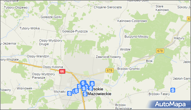 mapa Zawrocie-Nowiny, Zawrocie-Nowiny na mapie Targeo