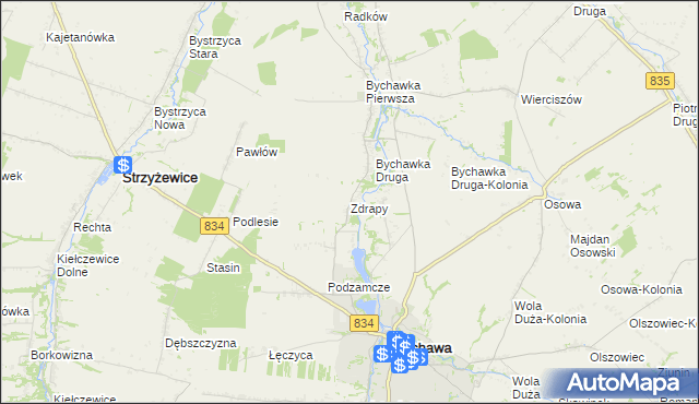 mapa Zdrapy gmina Bychawa, Zdrapy gmina Bychawa na mapie Targeo