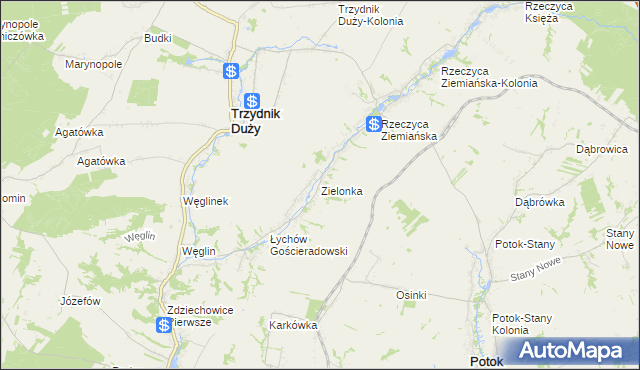 mapa Zielonka gmina Trzydnik Duży, Zielonka gmina Trzydnik Duży na mapie Targeo