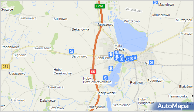 mapa Żnin-Wieś, Żnin-Wieś na mapie Targeo
