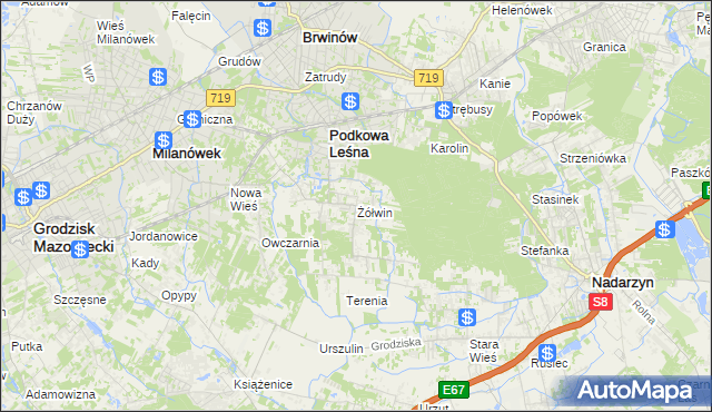 mapa Żółwin gmina Brwinów, Żółwin gmina Brwinów na mapie Targeo