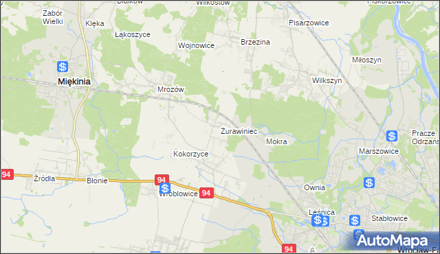 mapa Żurawiniec gmina Miękinia, Żurawiniec gmina Miękinia na mapie Targeo
