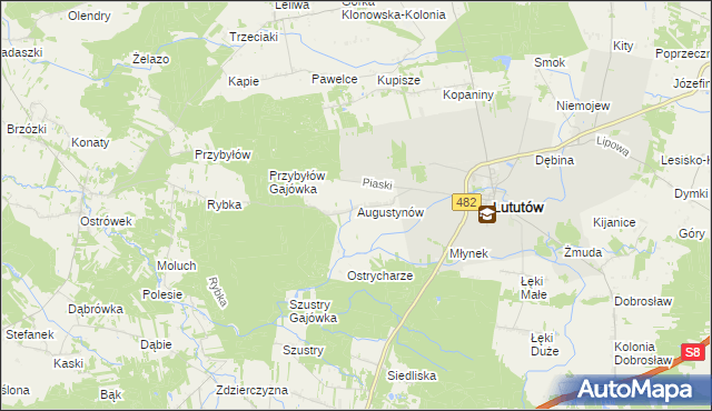 mapa Augustynów gmina Lututów, Augustynów gmina Lututów na mapie Targeo
