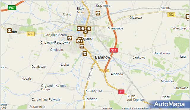 mapa Baranów powiat kępiński, Baranów powiat kępiński na mapie Targeo