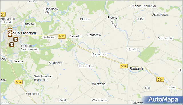 mapa Bocheniec gmina Radomin, Bocheniec gmina Radomin na mapie Targeo