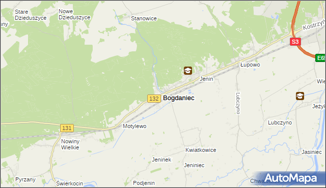 mapa Bogdaniec powiat gorzowski, Bogdaniec powiat gorzowski na mapie Targeo