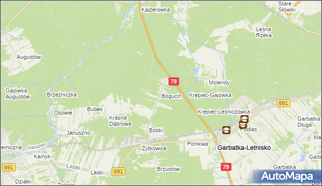 mapa Bogucin gmina Garbatka-Letnisko, Bogucin gmina Garbatka-Letnisko na mapie Targeo