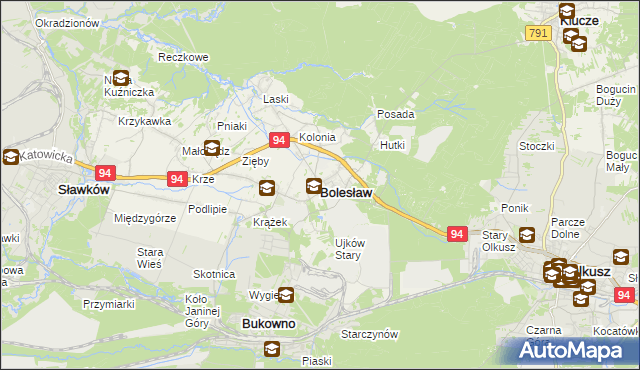 mapa Bolesław powiat olkuski, Bolesław powiat olkuski na mapie Targeo