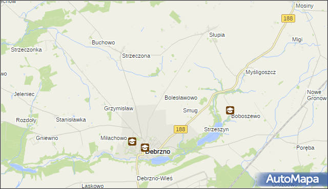 mapa Bolesławowo gmina Debrzno, Bolesławowo gmina Debrzno na mapie Targeo