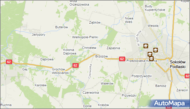 mapa Brzozów gmina Sokołów Podlaski, Brzozów gmina Sokołów Podlaski na mapie Targeo