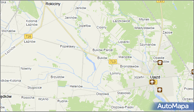 mapa Buków gmina Ujazd, Buków gmina Ujazd na mapie Targeo