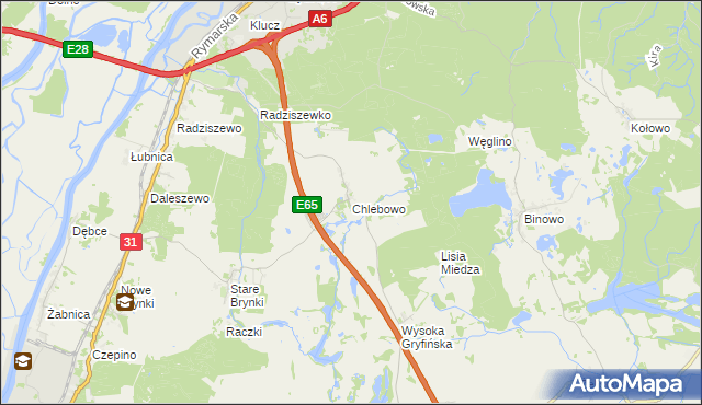 mapa Chlebowo gmina Gryfino, Chlebowo gmina Gryfino na mapie Targeo