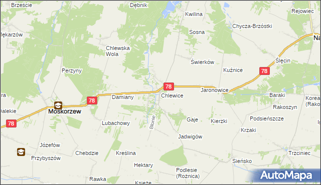 mapa Chlewice gmina Moskorzew, Chlewice gmina Moskorzew na mapie Targeo