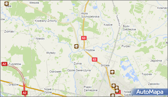 mapa Chodów gmina Siedlce, Chodów gmina Siedlce na mapie Targeo