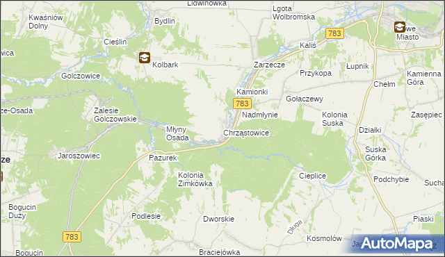 mapa Chrząstowice gmina Wolbrom, Chrząstowice gmina Wolbrom na mapie Targeo