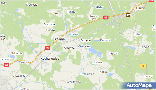 mapa Chwostek, Chwostek na mapie Targeo