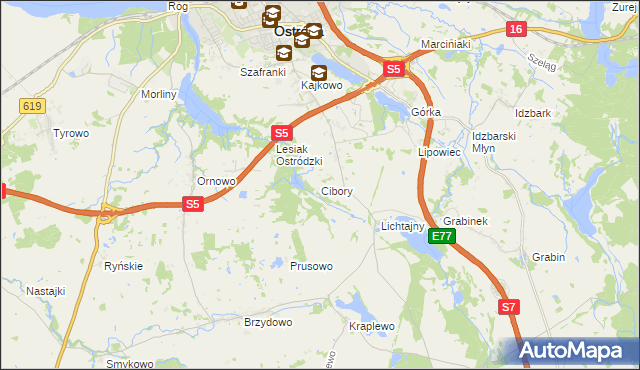 mapa Cibory gmina Ostróda, Cibory gmina Ostróda na mapie Targeo