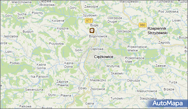 mapa Ciężkowice powiat tarnowski, Ciężkowice powiat tarnowski na mapie Targeo