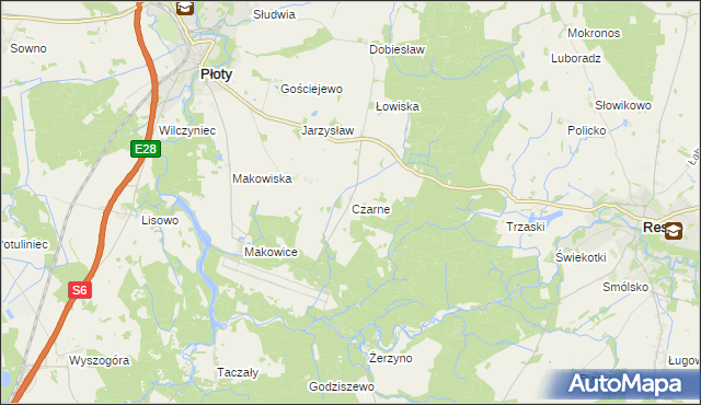 mapa Czarne gmina Płoty, Czarne gmina Płoty na mapie Targeo