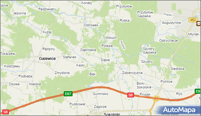 mapa Dąbie gmina Galewice, Dąbie gmina Galewice na mapie Targeo
