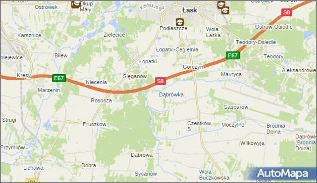 mapa Dąbrówka gmina Buczek, Dąbrówka gmina Buczek na mapie Targeo