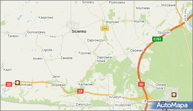 mapa Dąbrówka Nowa gmina Sicienko, Dąbrówka Nowa gmina Sicienko na mapie Targeo