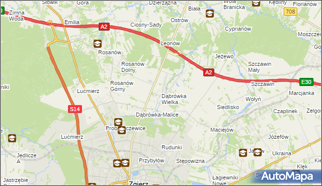 mapa Dąbrówka Wielka gmina Zgierz, Dąbrówka Wielka gmina Zgierz na mapie Targeo