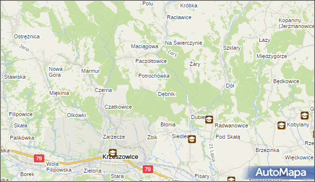 mapa Dębnik gmina Krzeszowice, Dębnik gmina Krzeszowice na mapie Targeo