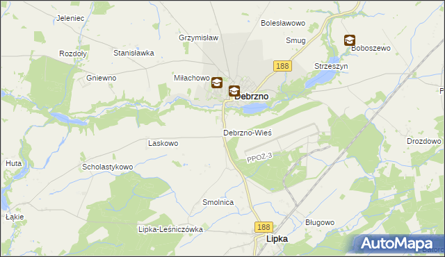mapa Debrzno-Wieś, Debrzno-Wieś na mapie Targeo