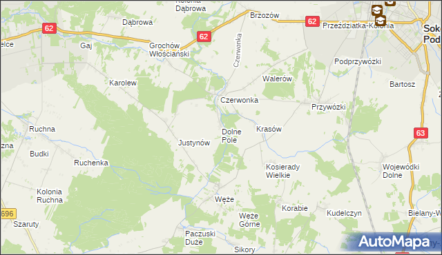 mapa Dolne Pole gmina Sokołów Podlaski, Dolne Pole gmina Sokołów Podlaski na mapie Targeo