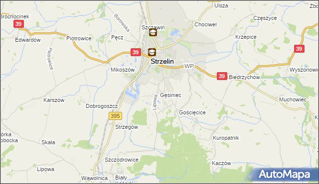 mapa Gęsiniec, Gęsiniec na mapie Targeo