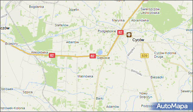 mapa Głębokie gmina Cyców, Głębokie gmina Cyców na mapie Targeo