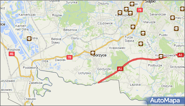 mapa Gorzyce powiat wodzisławski, Gorzyce powiat wodzisławski na mapie Targeo