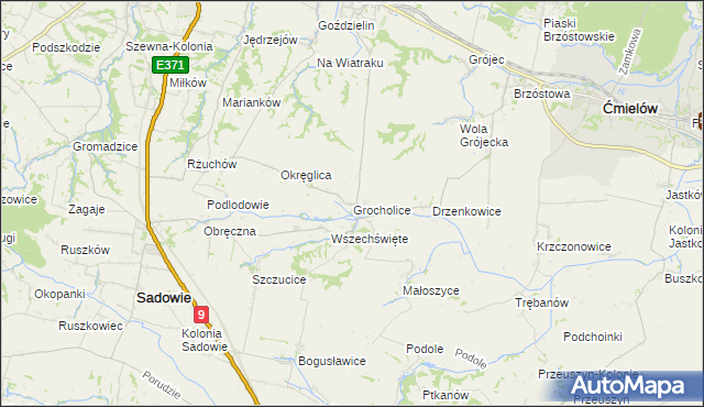 mapa Grocholice gmina Sadowie, Grocholice gmina Sadowie na mapie Targeo