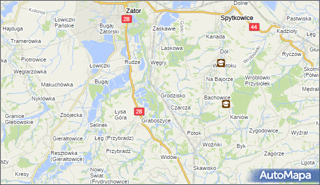 mapa Grodzisko gmina Zator, Grodzisko gmina Zator na mapie Targeo