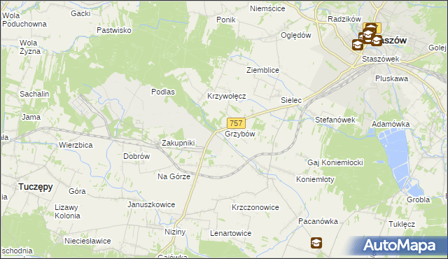 mapa Grzybów gmina Staszów, Grzybów gmina Staszów na mapie Targeo