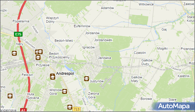 mapa Janówka gmina Andrespol, Janówka gmina Andrespol na mapie Targeo