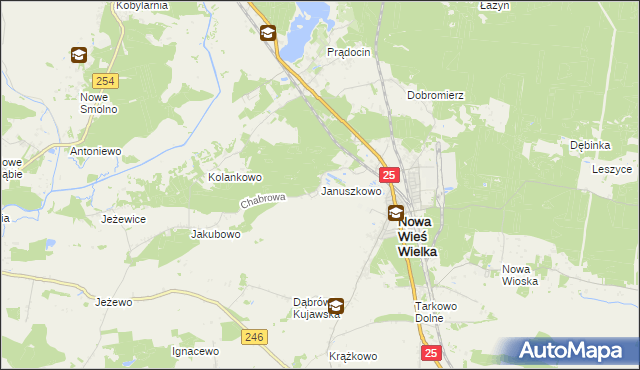 mapa Januszkowo gmina Nowa Wieś Wielka, Januszkowo gmina Nowa Wieś Wielka na mapie Targeo