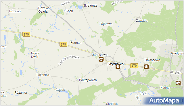 mapa Jaraczewo gmina Szydłowo, Jaraczewo gmina Szydłowo na mapie Targeo