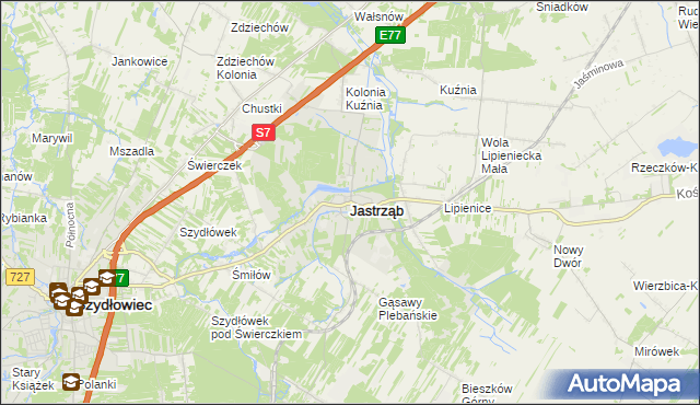 mapa Jastrząb powiat szydłowiecki, Jastrząb powiat szydłowiecki na mapie Targeo