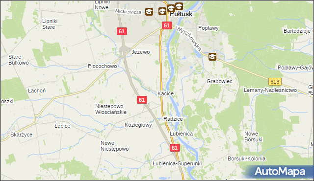 mapa Kacice gmina Pułtusk, Kacice gmina Pułtusk na mapie Targeo