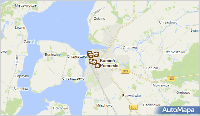 mapa Kamień Pomorski, Kamień Pomorski na mapie Targeo