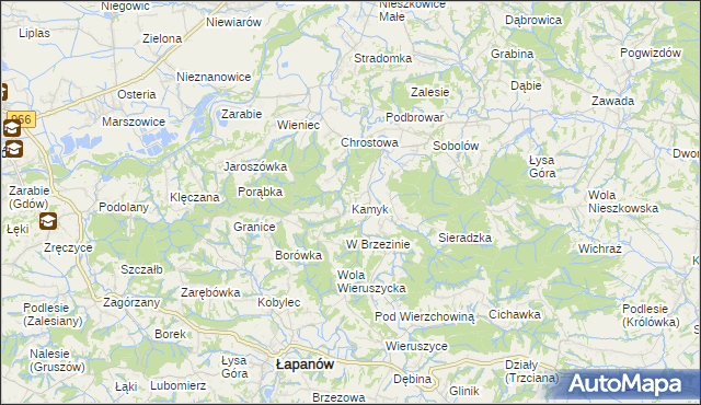 mapa Kamyk gmina Łapanów, Kamyk gmina Łapanów na mapie Targeo