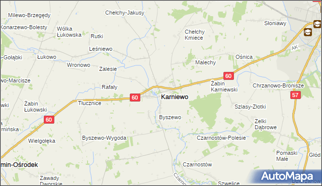 mapa Karniewo powiat makowski, Karniewo powiat makowski na mapie Targeo