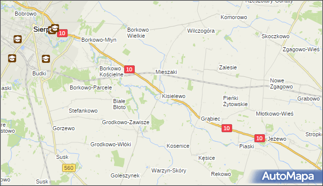 mapa Kisielewo gmina Sierpc, Kisielewo gmina Sierpc na mapie Targeo