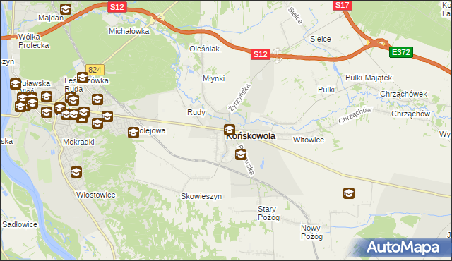mapa Końskowola, Końskowola na mapie Targeo